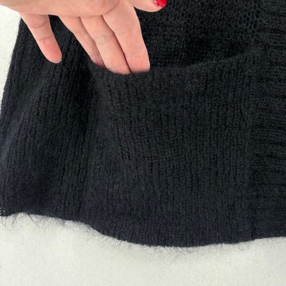 Eileen Fisher Duster Cardigan Sweater Size L Black Mohair Wool Blend Snap Front - Picture 8 of 12